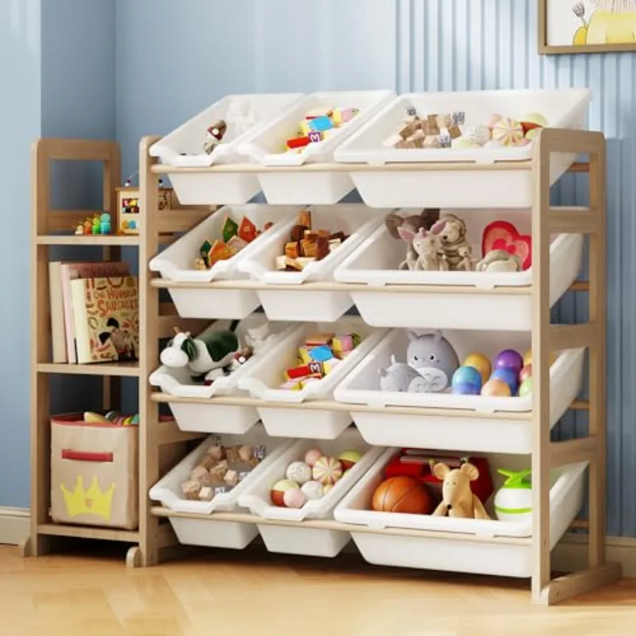 Toy Storage Organizer - Toy Organizers and Storage with Bookshelf Toy Storage Shelf with 3 Shelves and 12 Storage Bins Bookshel