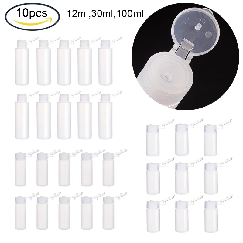 

10 Pack 12ml 0.4oz Small Plastic Flip Cap Sample Bottle Empty Refillable Travel Bottles for Makeup Cosmetic Toiletries Product