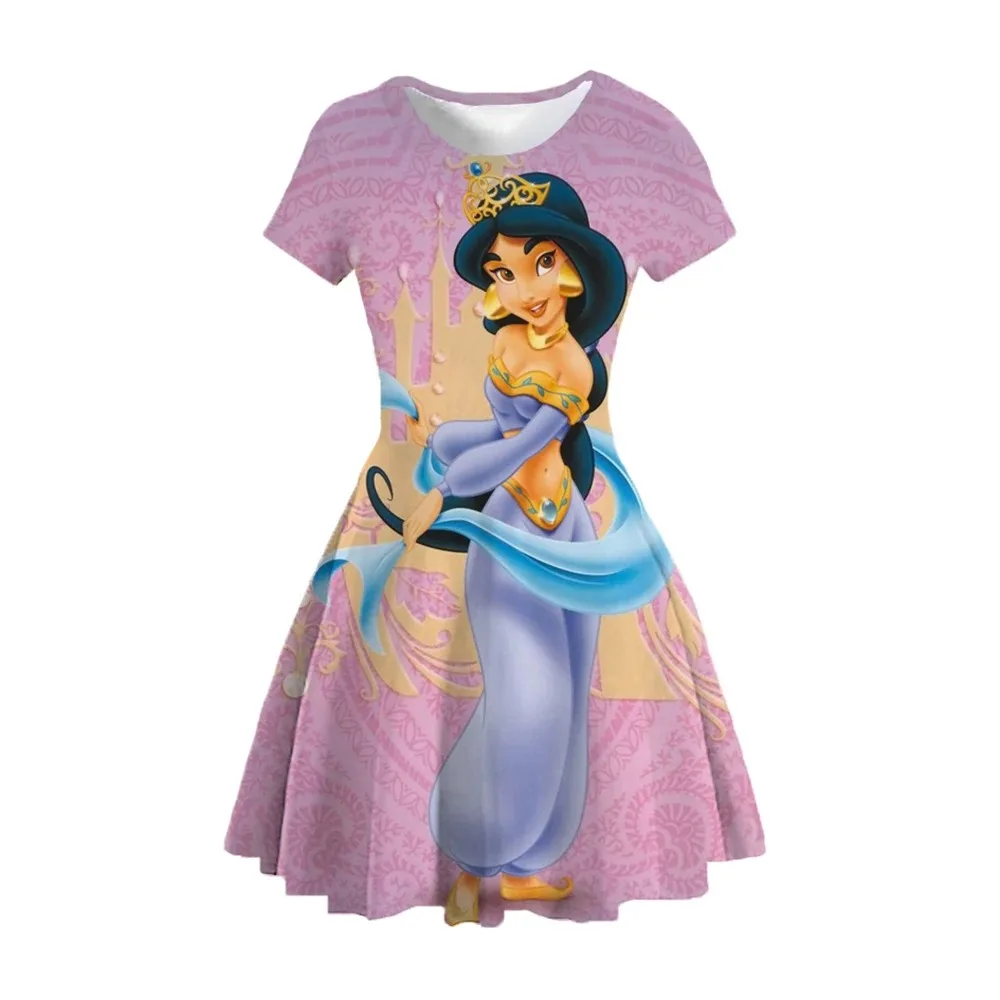 فستان كاجوال لرحلة ديزني لاند لعام 2026 للفتيات الصغيرات فستان الأميرة الناعم للأطفال إلسا مطبوع ملكة الثلج ملابس صيفية على شكل حرف A