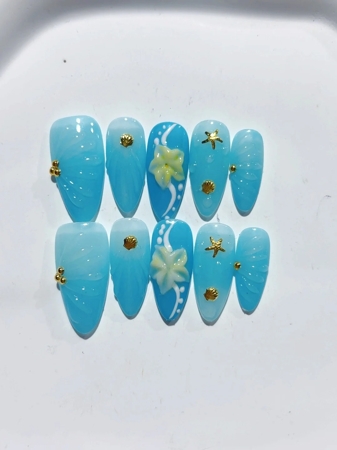 

Ocean Style Light Blue Starfish Nail Art Fashion Manicure (D407)