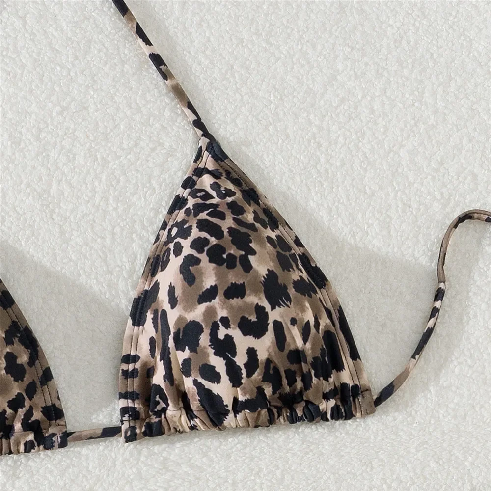 Leopardo impressão roupa de banho cobrir corda halter triângulo biquinis 2025 mujer sexy maiôs feminino maiô 3 peça conjunto biquíni