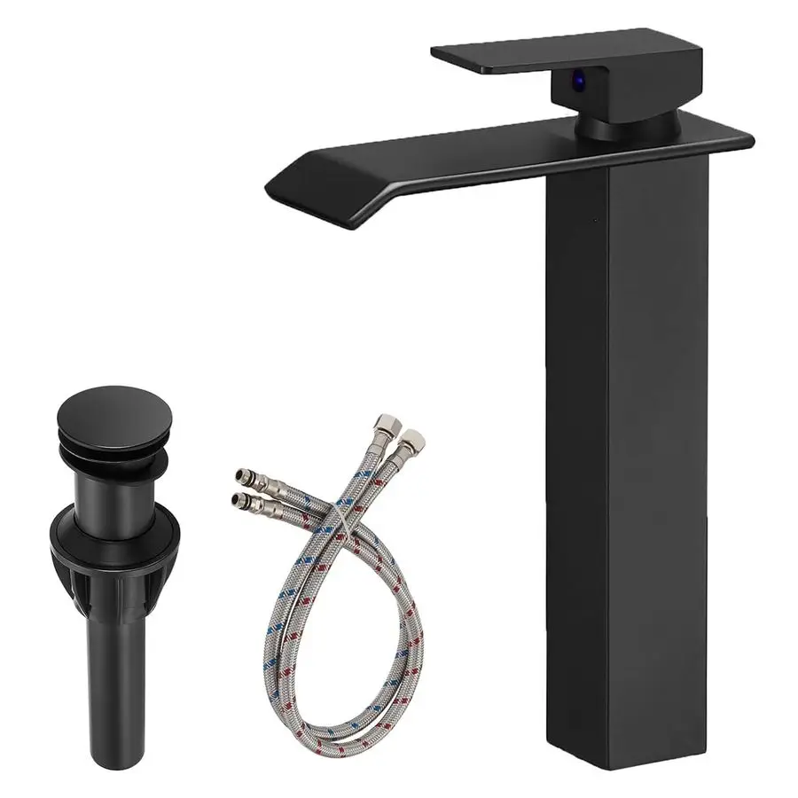 

Bathroom Vessel Sink Faucet, Waterfall Bathroom Faucet, Vessel Faucet, Tall Body High 1 Hole Single Handle with Pop Up Drain Com