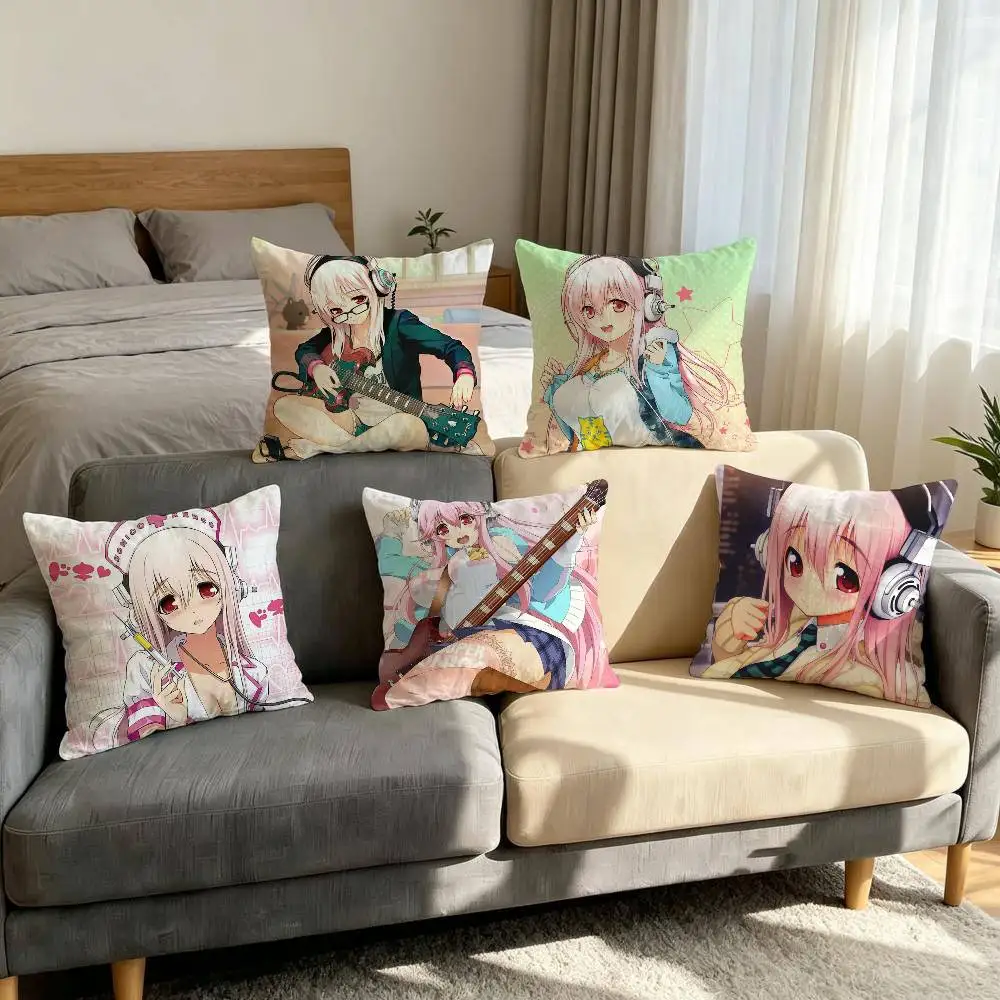 Cartoon Virtual Singer Super Sonico soft Comfortable Pillow anime Case for Sofa Living Room Home office Decor Protective Covers