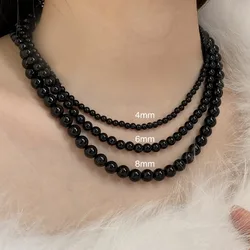 1/3Pcs Black Beads Necklace for Women Men Three Layers Black Pearl Choker Minimalist Glass Girls Beaded Jewelry Accessories