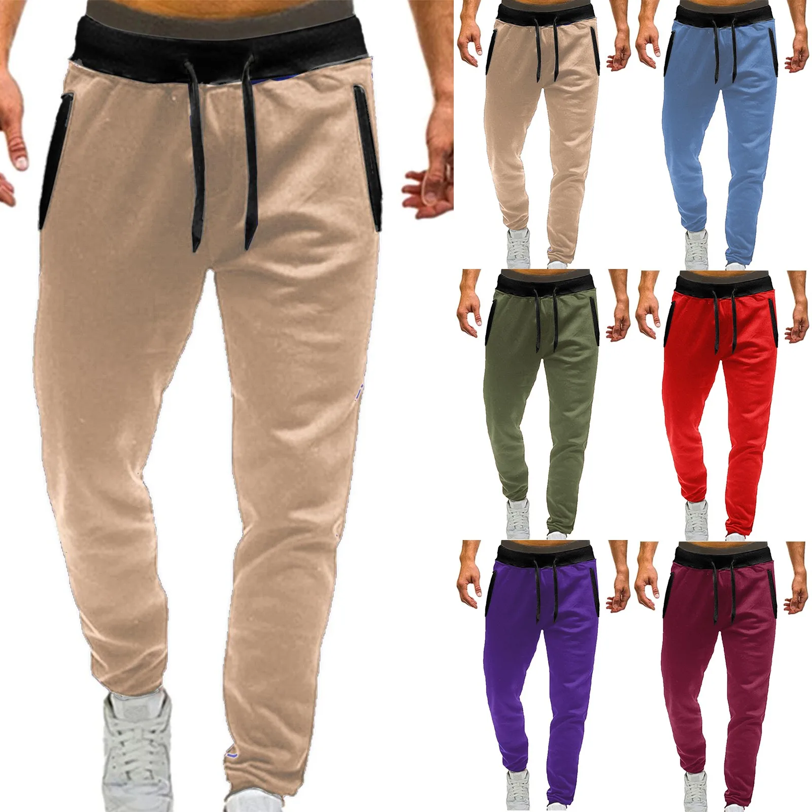 

Men's Autumn Sports Pants Ropa Hombre Drawstring Trousers Solid Mid-waist Loose Breathable Straight-leg Casual Pants