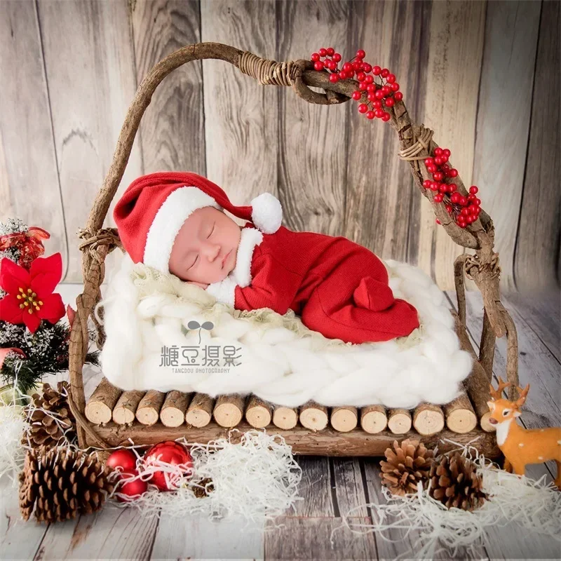 Pakaian bayi, Romper properti fotografi baru lahir, Jumpsuit, pakaian fotografi Natal, Set Aksesori jepret Studio