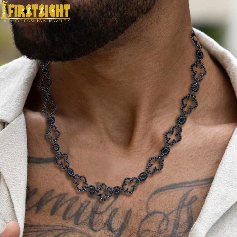 Iced Out Hollow Cross Necklace for Men Iced Out Bling Black Color Cubic Zirconia Lucky Eye Charm Link Chain Hip Hop Jewelry