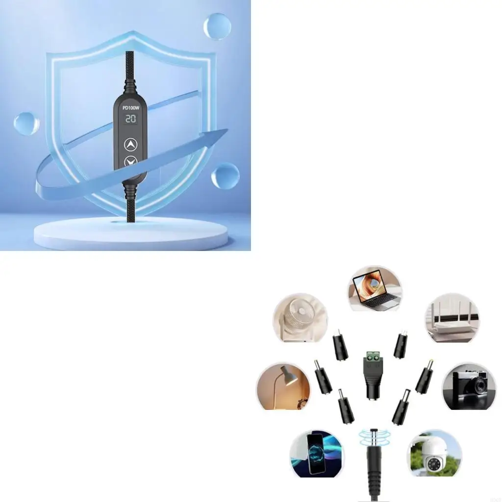 

900F Интеллектуальный регулятор мощности, провод 100 Вт, быстрая мощность для ноутбуков, USB-тип C до DC5,5 мм, прямой источник