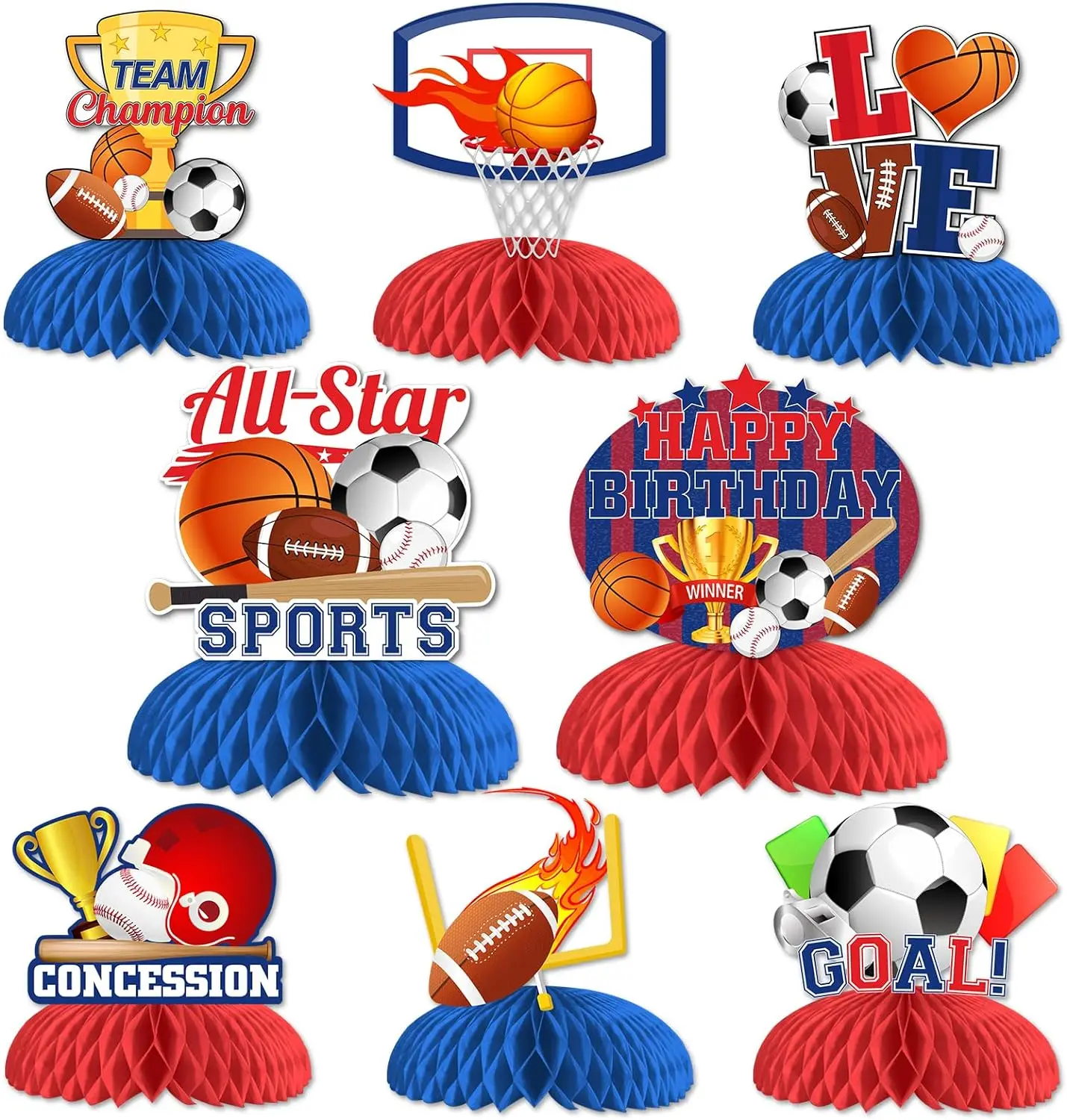 

Sports Themed Honeycomb Centerpieces for Kids, Birthday Party Supplies, Soccer, Football, Basketball, Party Decor