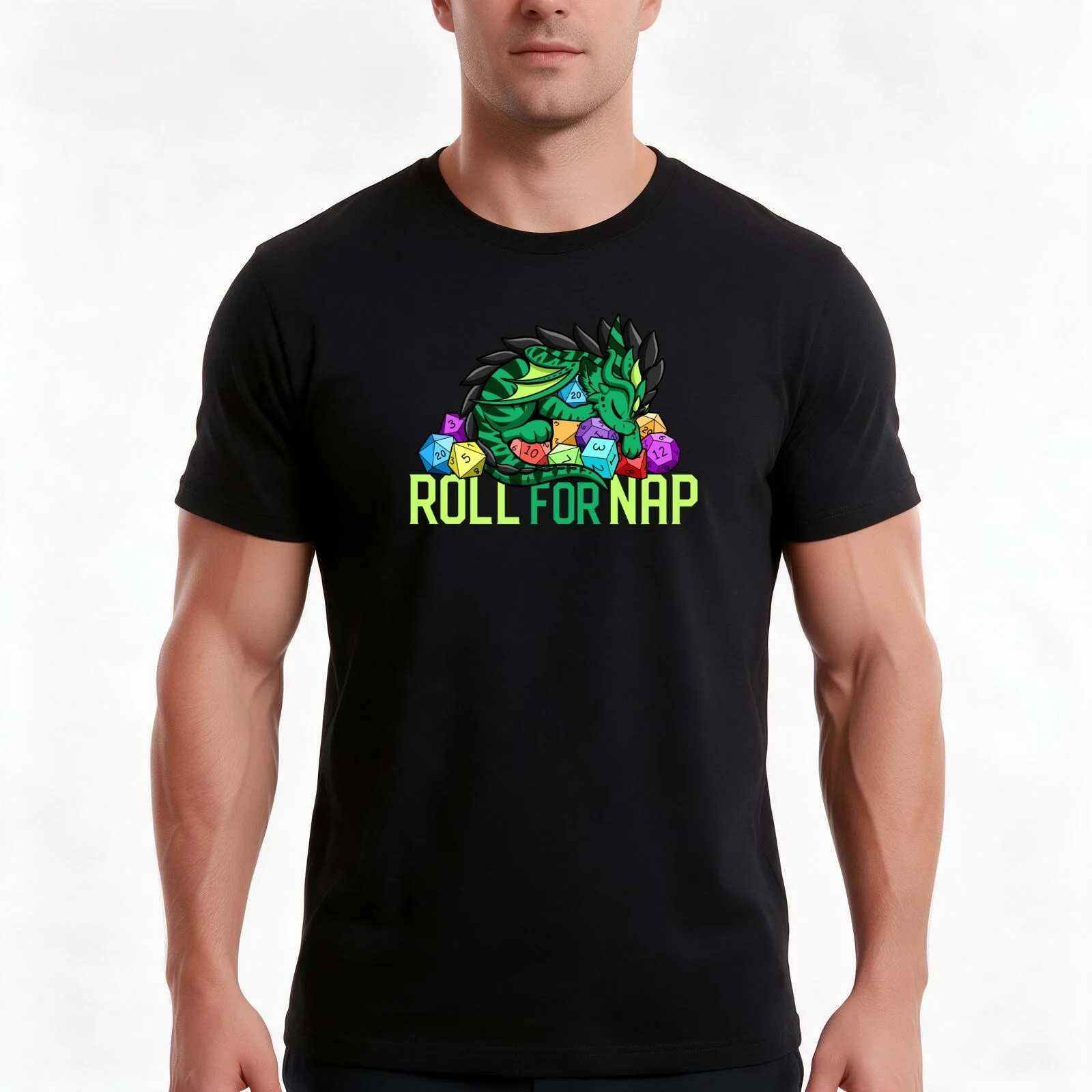Pounce Dragon - Roll for Nap T-Shirt, Summer Casual Cotton Tee, Oversized Streetwear Tops, Vintage Graphic Print, 100% Cotton