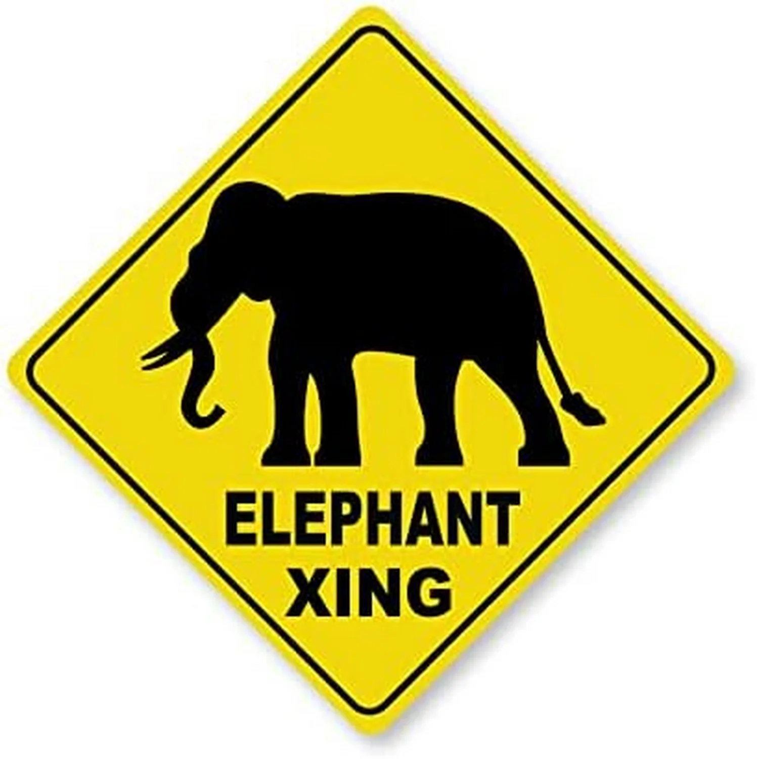 Animal Elephant Xing Crossing Metal Tin Road Signs Aluminum Reflective Black on Yellow Metal Sign Weatherproof for Outdoor Use