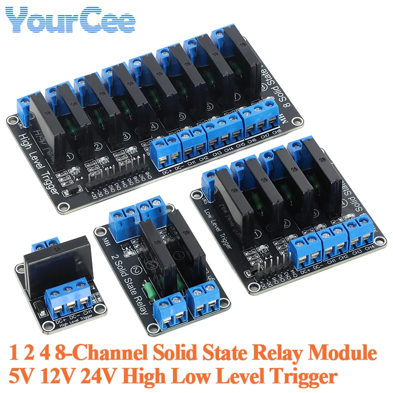 1 2 4 8 Channel Way 5V 12V 24V High Low Level Trigger Solid State Relay Module Board Relay SSR 250VAC/2A 240VAC/2A