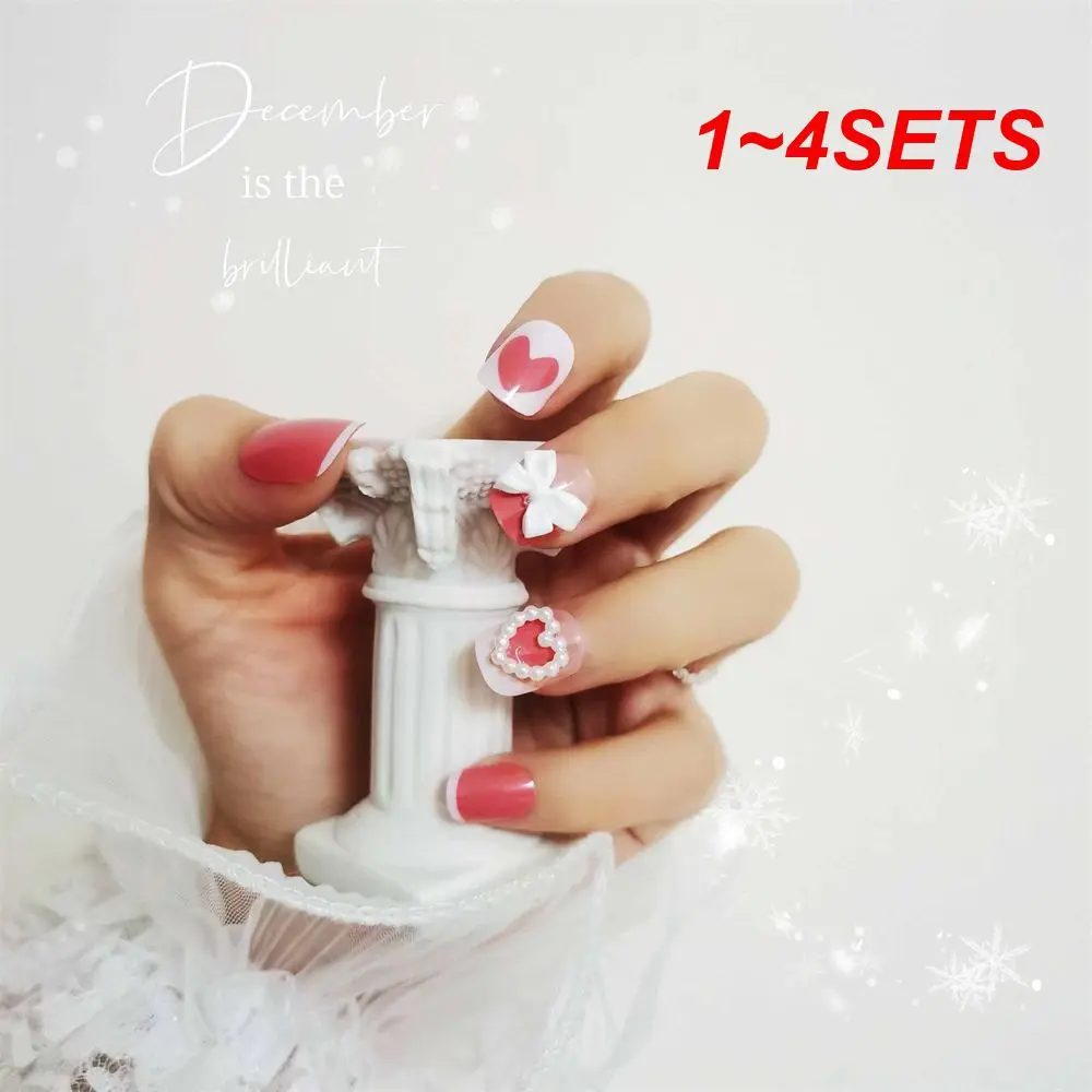 1~4SETS Nail French Long Durable Artificial Nail With Glue Nail Patch Nail Tips Can Be Worn At Any Time