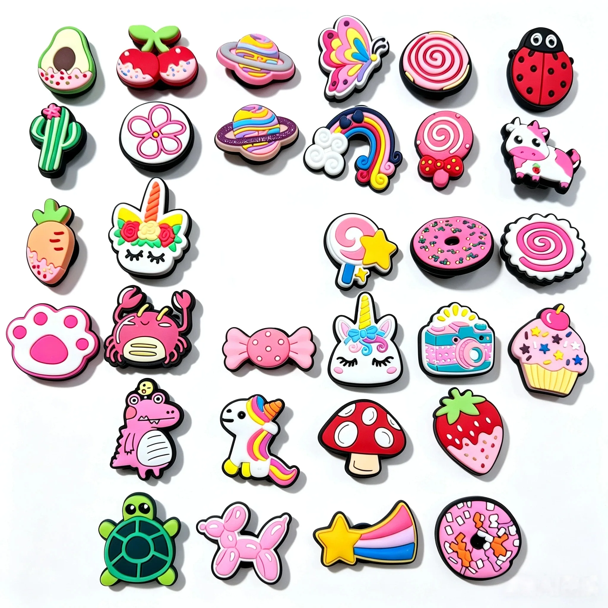 1-31PCS Cartoon Carrot Rainbow Crab Cactus Mushroom Candy PVC Shoe Charms Designer Decorations Sandal Accessories Women Gifts