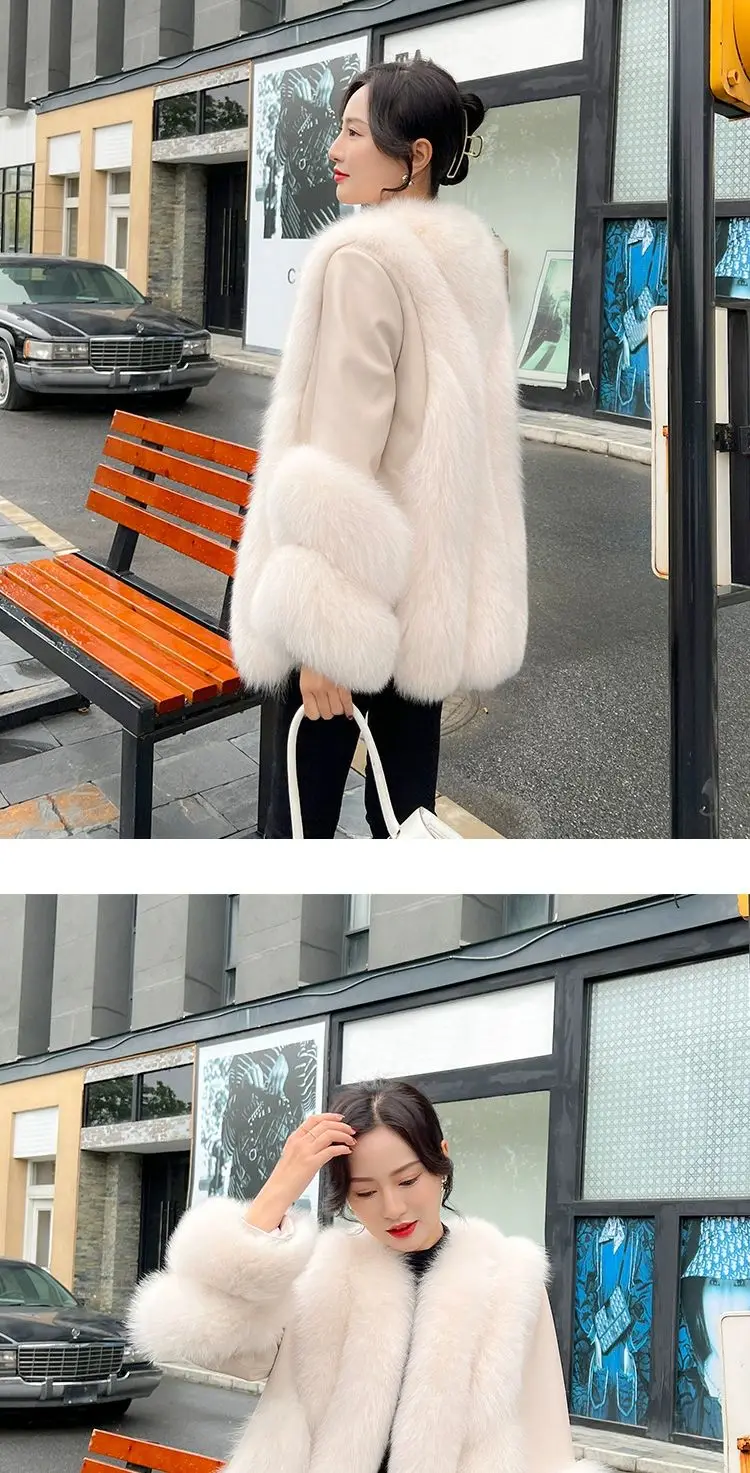 Whole Skin Fox Fur Grass Women's Mid length 2023 New Fur Integrated Sheep Skin White Duck Down Down Coat Winter