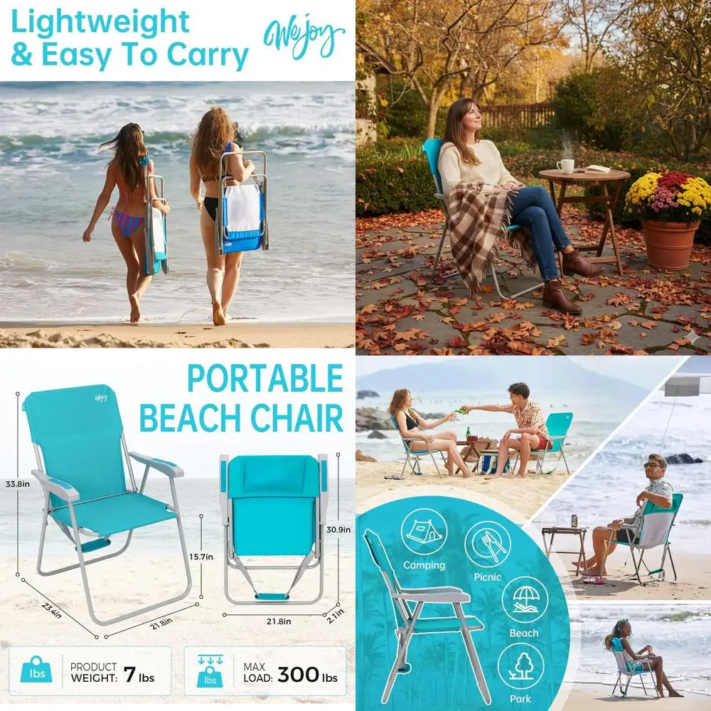 

Портативное пляжное кресло с высокой спинкой и ремнями, выдерживает до 300 фунтов (136 кг) для взрослых и мероприятий на открытом воздухе