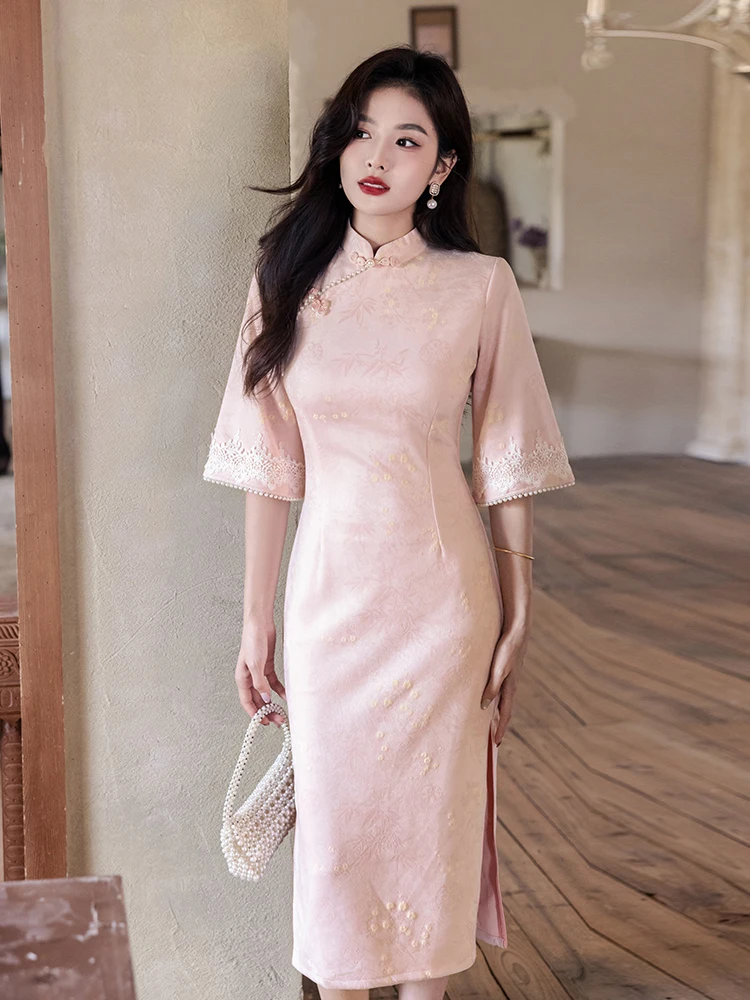 

Розовое вечернее платье для помолвки, винтажная сенсация, повседневная одежда, женское платье, облегающая длинная юбка небольшого размера с высоким разрезом