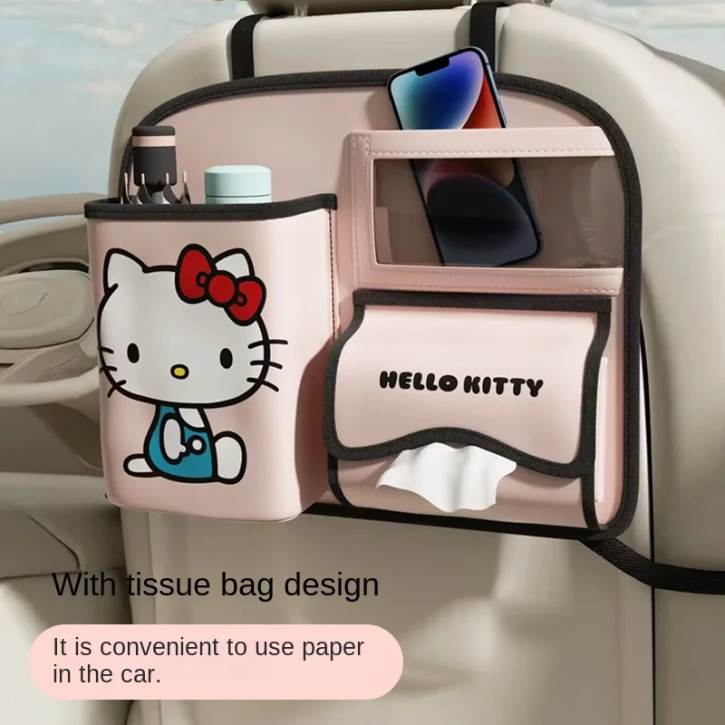 Sanrio HelloKitty Car Rear Seat Storage Bag Girl Cute Kawaii Anime Figure Hanging Tissue Box Trash Can Family Car Supplies