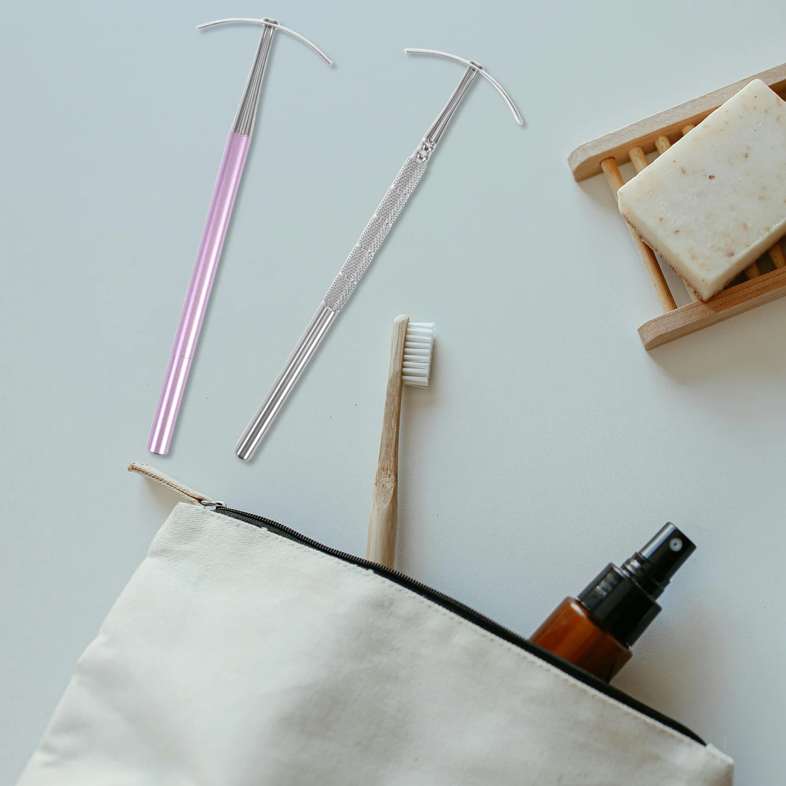 1Set Raschietto per lingua in acciaio inossidabile Strumento per l'igiene orale Doppio stuzzicadenti Pulizia profonda Alito fresco Strumenti portatili per l'igiene orale da viaggio