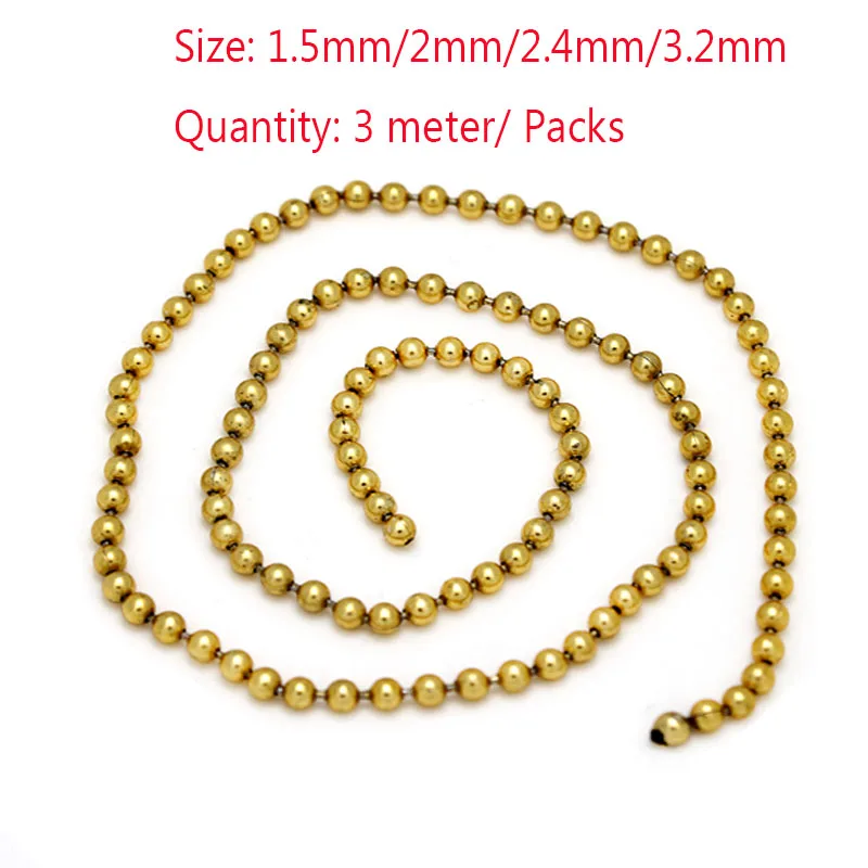 3Meter 1.5 2.4 3.2 mm Stainless Steel Round Ball Bead Chains Bulk Findings Chain Necklace For Jewelry Making DIY Accessories