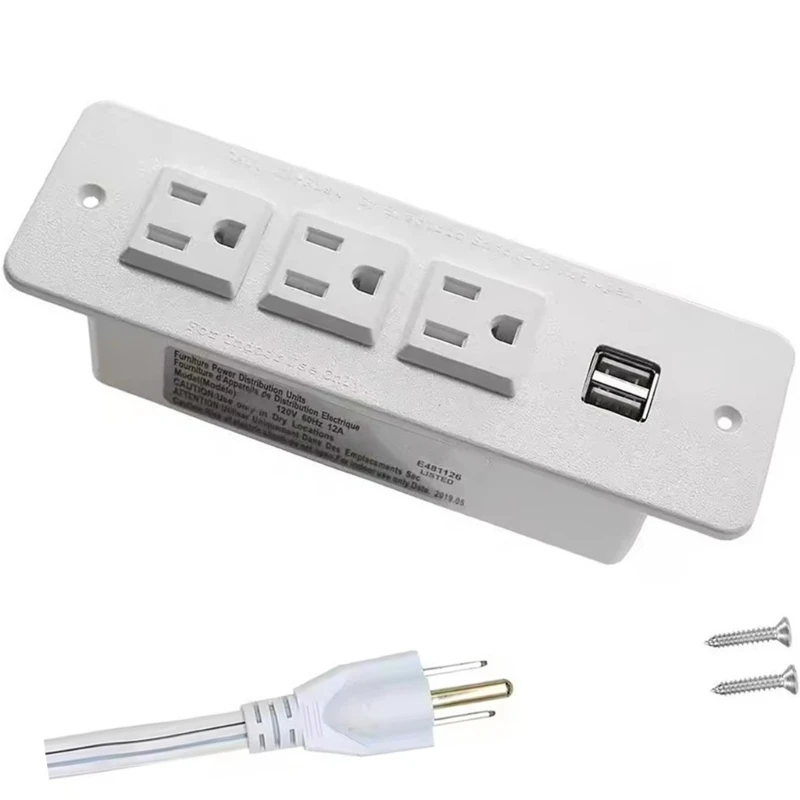 HX6A In Desk Power Adapter 3AC Plugs 2 USB Charging Port Office Power Workstations