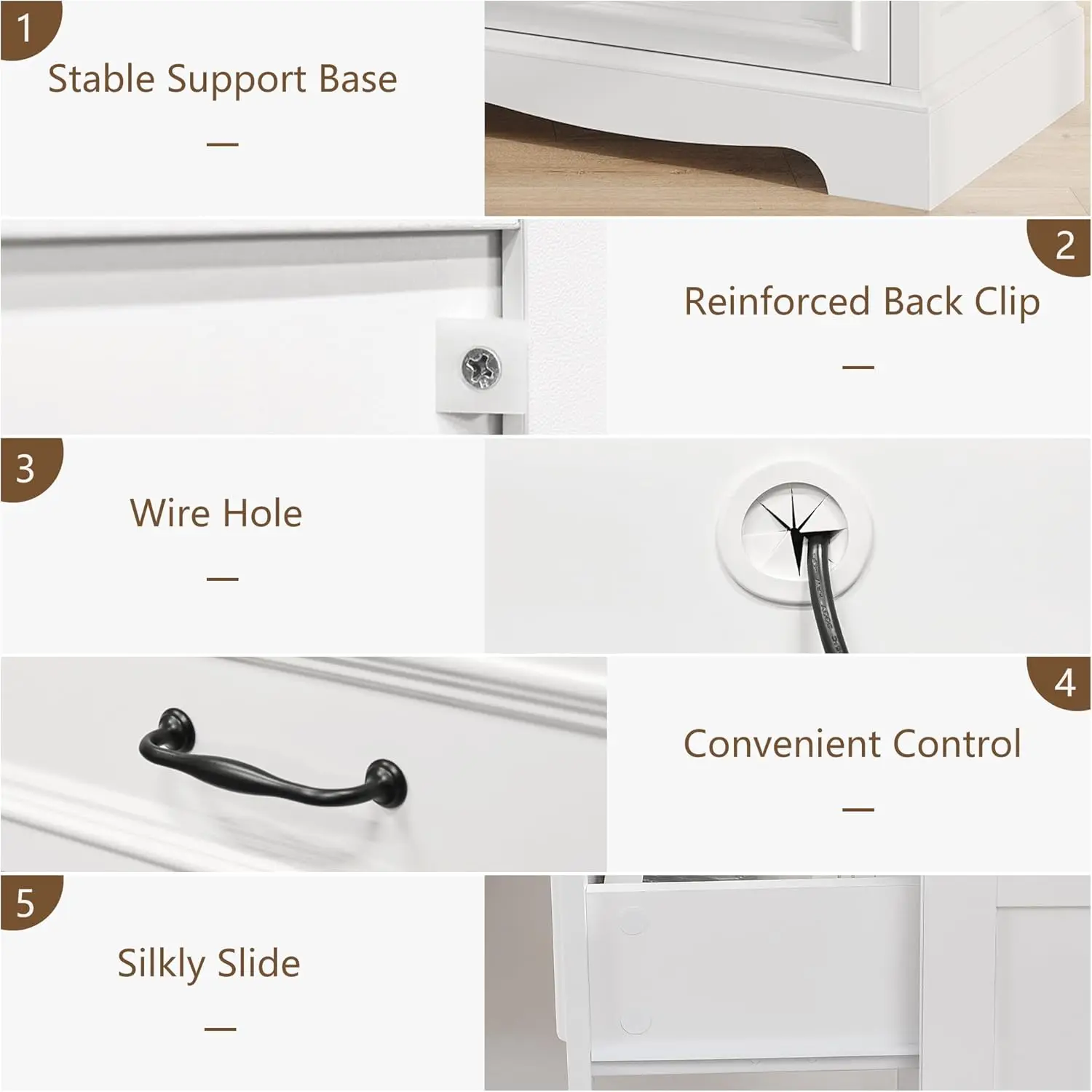 21.7W ファームハウスナイトスタンド 2個セット、ホワイトウッドサイドテーブル、引き出し3つと充電ステーション付き、寝室用モダンベッドサイドキャビネット