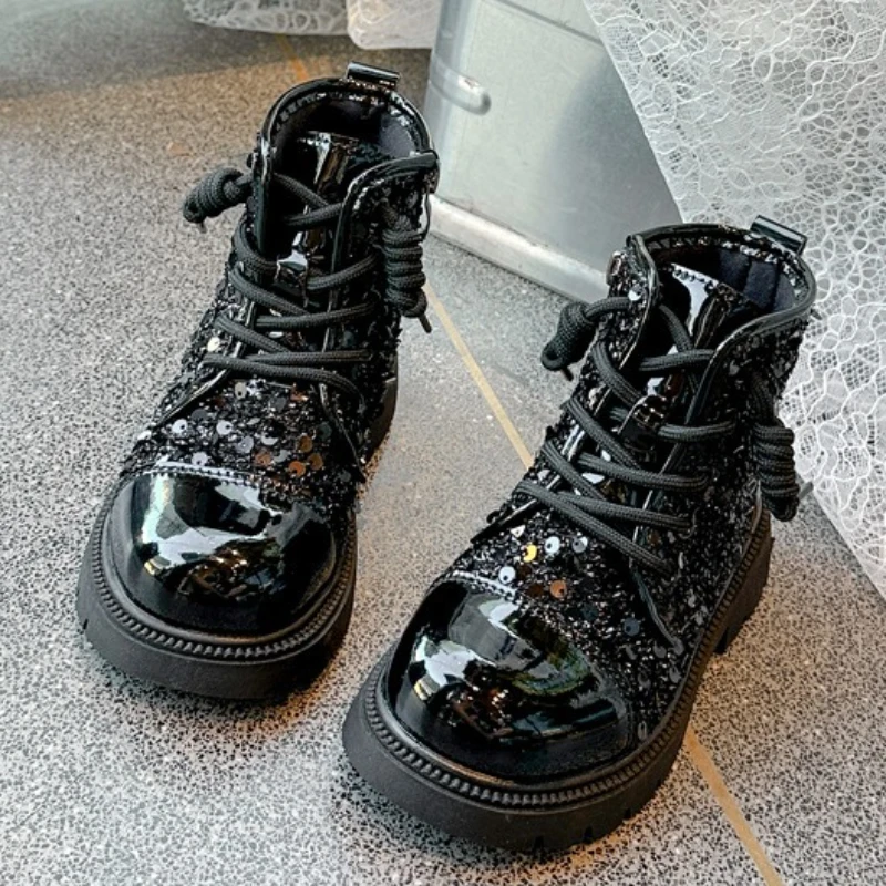Autumn Girl Boots New Fashion Simple Ankle Boot Shiny Simple Retro Leather Shoe Versatile Anti Slip Casual Princess Kid Boots