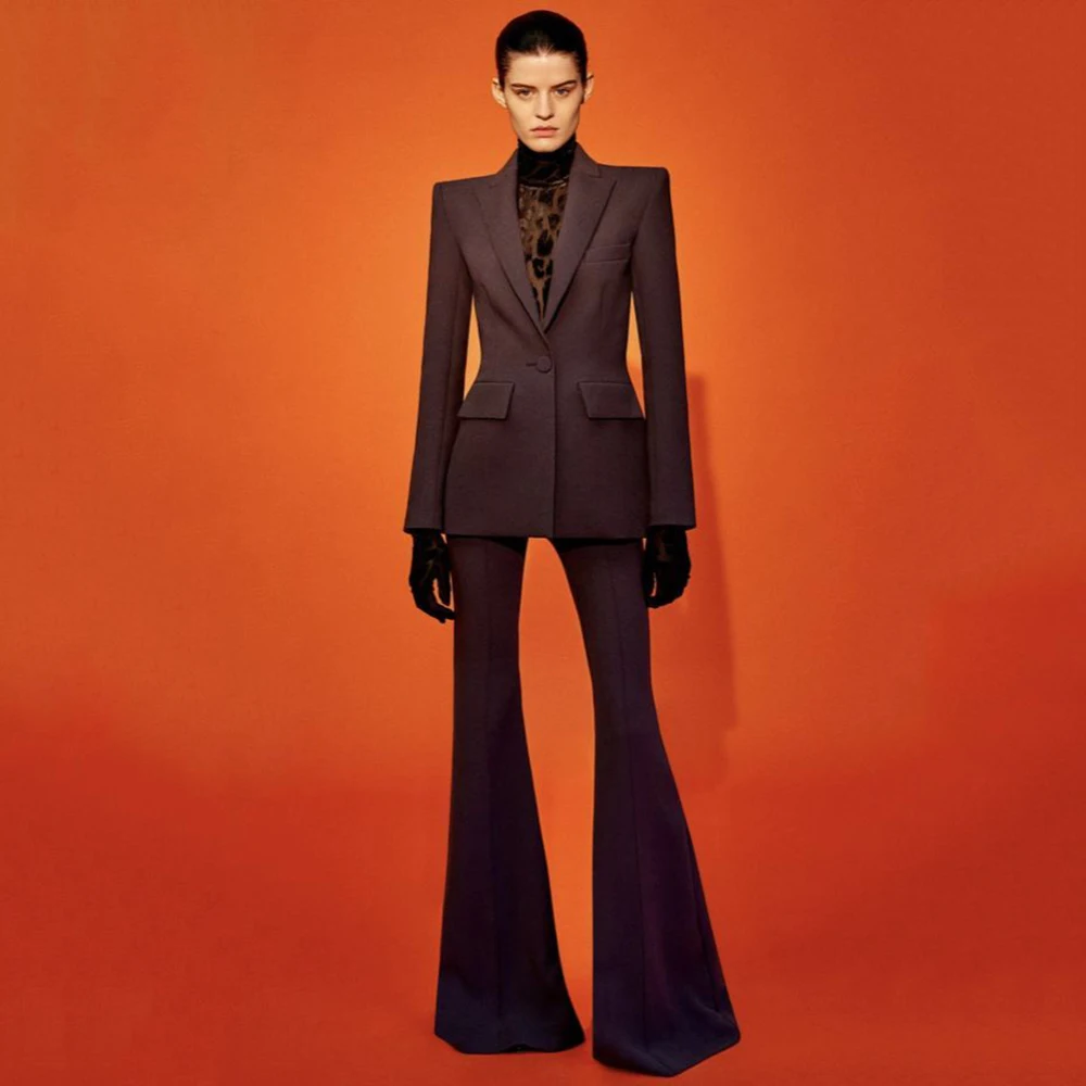 

Тонкие женские костюмы высокого качества для торжественных случаев на одной пуговице с пиковыми лацканами, комплекты из 2 предметов, куртка и брюки, офисная женская одежда