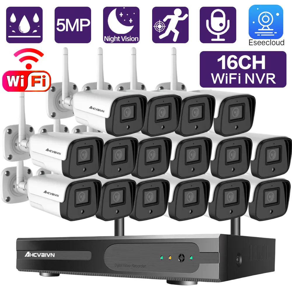 

5MP Wifi CCTV System Wireless IP Bullet Camera NVR Set 16CH 8CH H.265 Video Surveillance Kit IR Outdoor Security Camera System