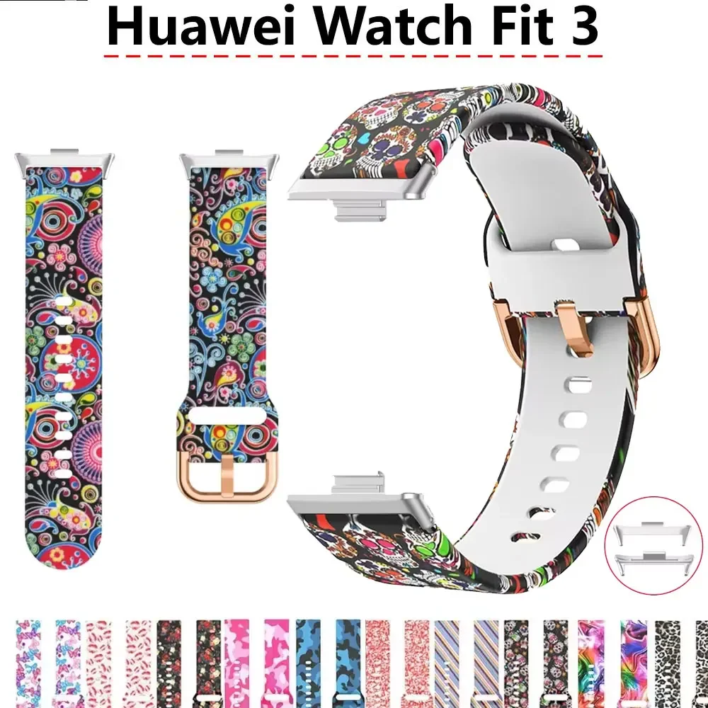 Printing Rubber Strap para Huawei Watch, Pulseira Smartwatch, Substituição de Pulseira, Fit 3, Fit3