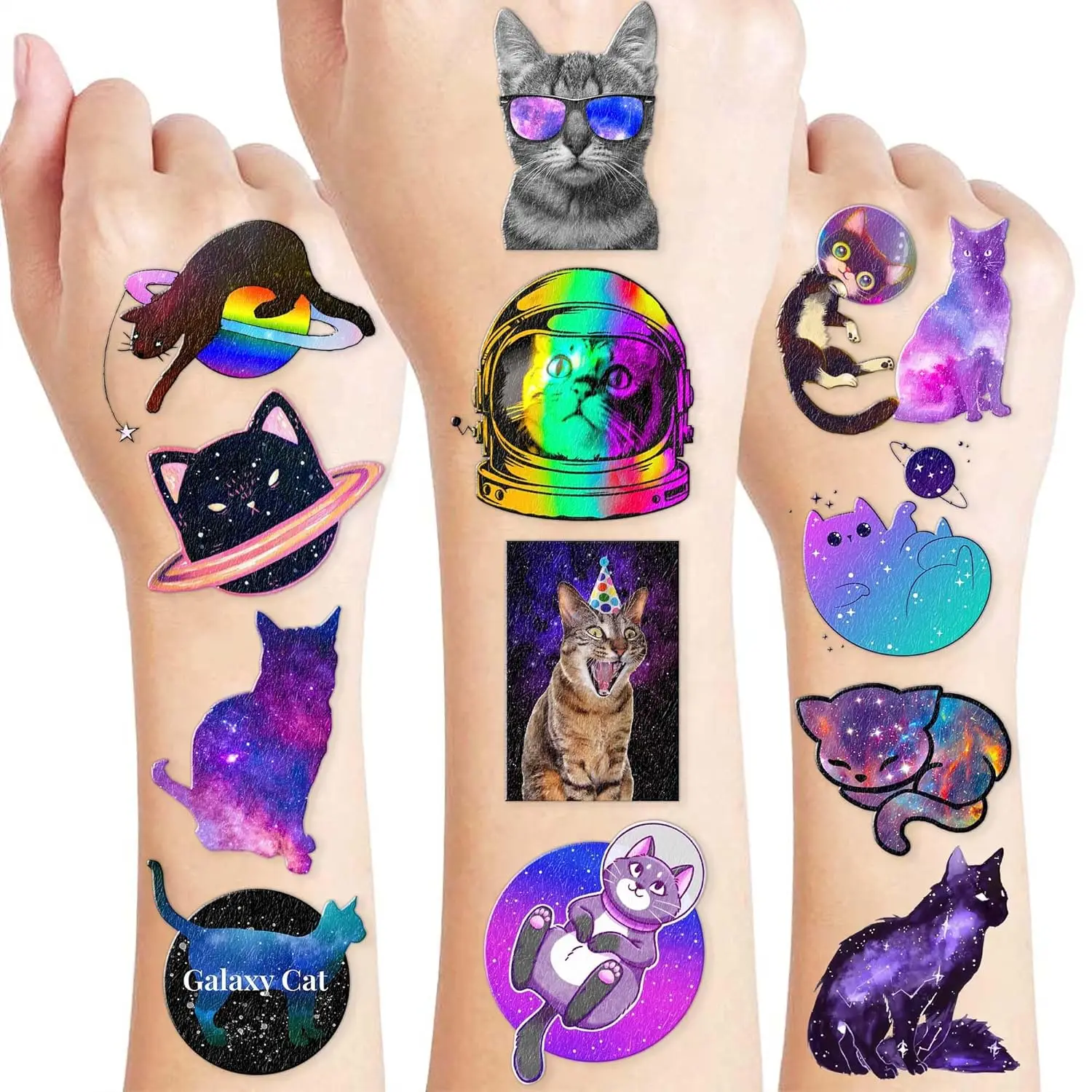 

96 PCS Space Cat Temporary Tattoos for Kids Birthday Party Decorations and Gifts