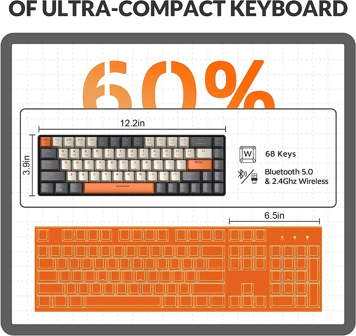 Teclado mecánico inalámbrico con Bluetooth, modo Dual, Mini interruptor rojo de 68 teclas intercambiable en caliente para PC, PS4, Xbox, iPhone, iPad, 60%