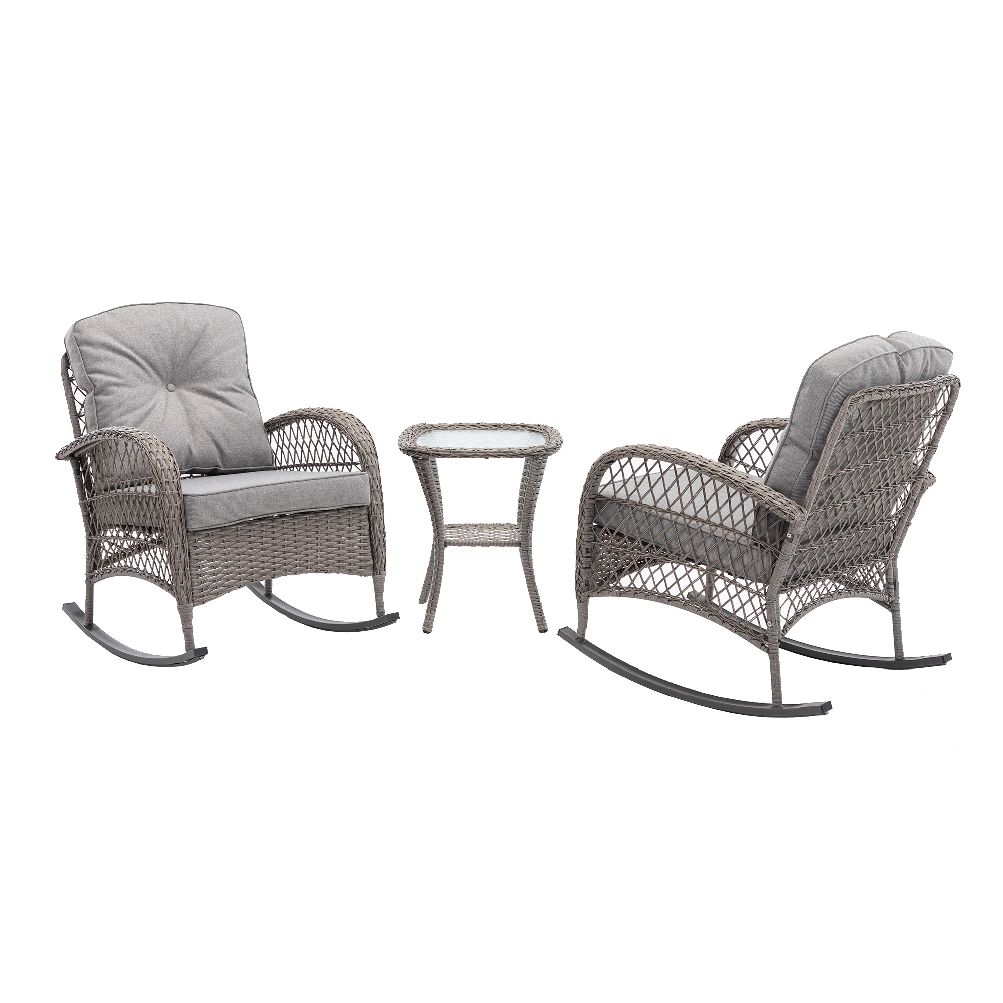 3pcs Outdoor Furniture Modern Wicker Rocking Chair Set Patio Outdoor Furniture Conversation Sets