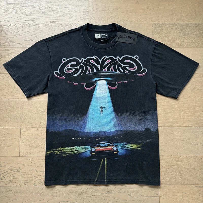 Skull God Speed T-shirt Graffiti Print High Quality Men Women Loose Hip-hop Tee Tops Graphic T Shirts