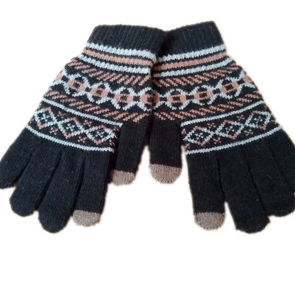 

Warm Gloves Knitted Woolen Yarn Full Finger Touch Screen Winter Accessories Thick Men Outdoor Soft Conductive Material Fits
