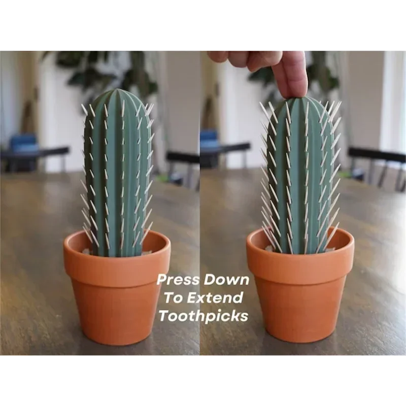 1PC 3D Printed Cactus Toothpick Dispenser House Plant, Cactus Toothpick Holder,for People Who Can't Keep Plants Alive Decor view 2