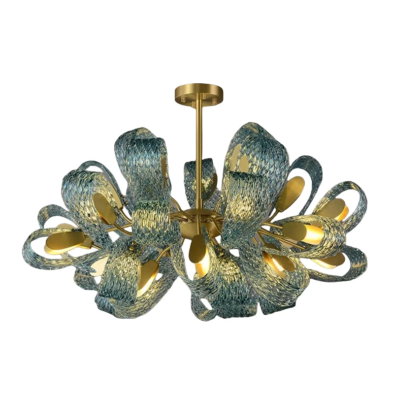 Light Luxury Living Room Peacock Blue Designer Creative Art Ceiling Lamp New Model Dining Room Bedroom All Copper Lamp