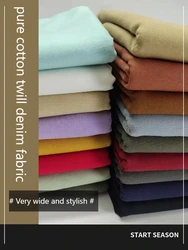 Pure Cotton Twill Denim Fabric Thickened By Meter for Shirt Jacket Jeans DIY Sewing Washed Cloth Not Elastic Soft Black Blue