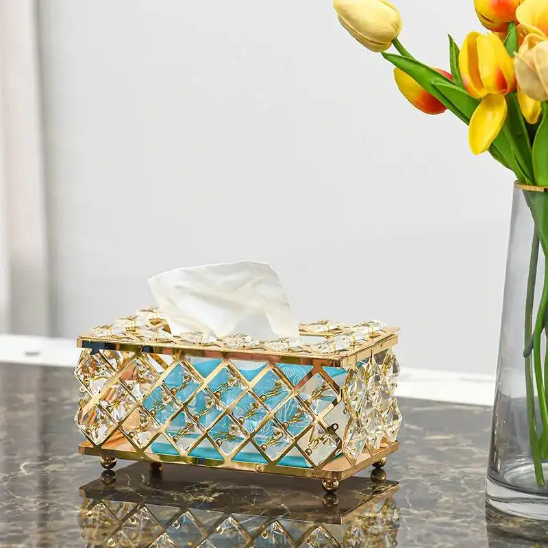 European Style Light Luxury Crystal Tissue Box Retro Coffee Table Paper Box Living Room Desktop Decoration Home Accessories