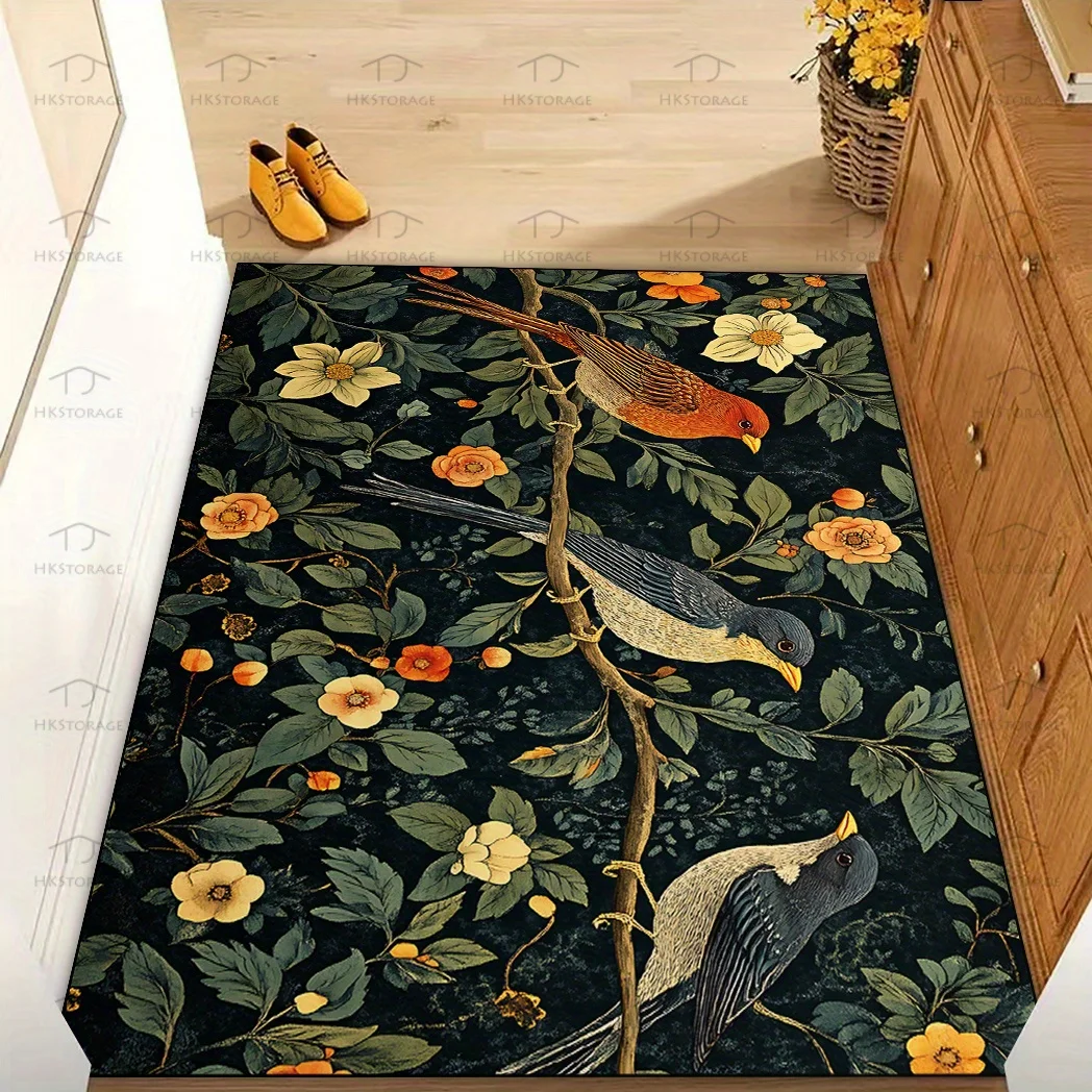 

HKStorage Bird Pattern Welcome Doormat - Non-Slip, Washable Polyester Entrance Mat with Rubber Backing for Front Porch