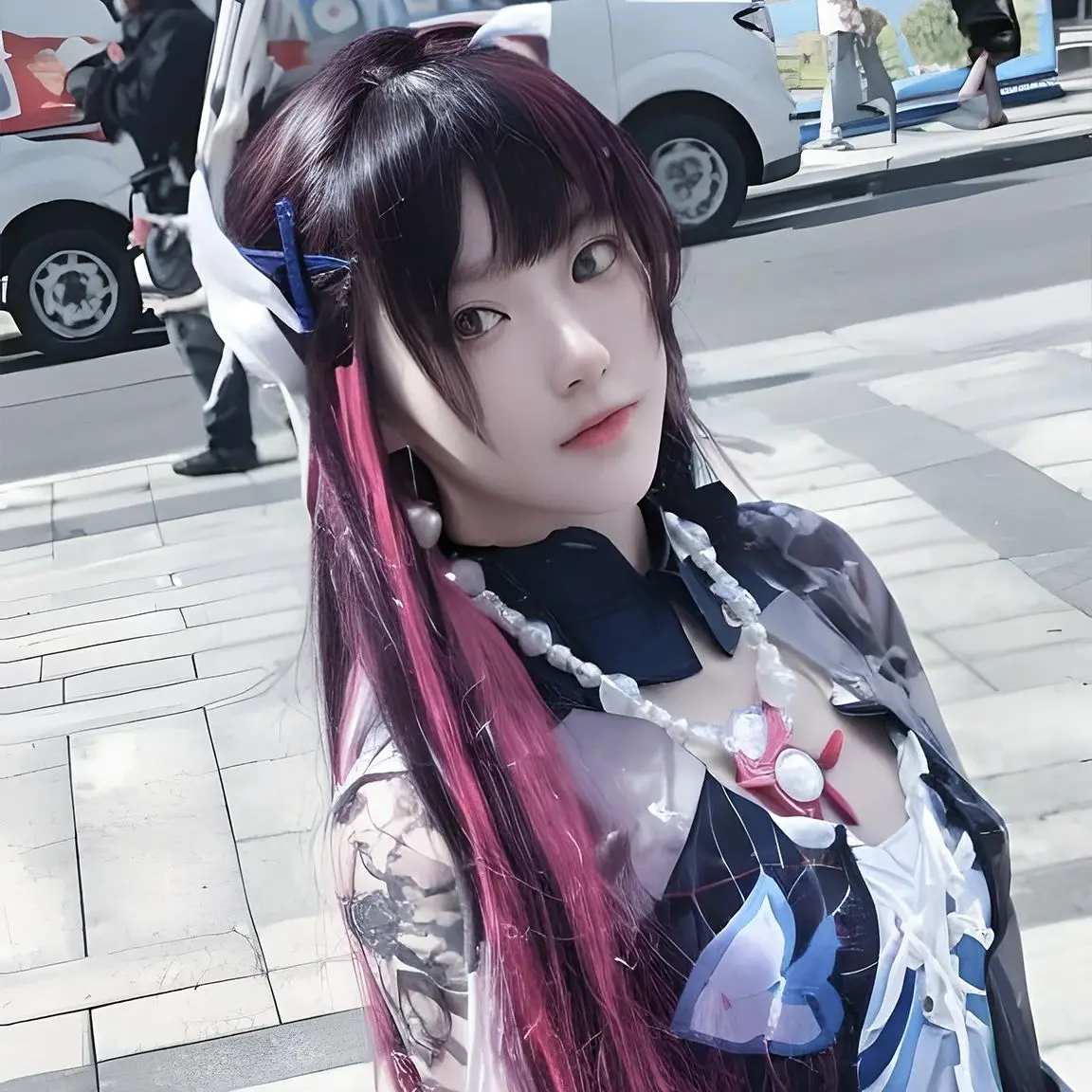 Game Honkai Star Rail Helektra Cosplay Wig 100CM Brown red gradient red gray blue hair Synthetic Wig+Wig cap Party Halloween Wig