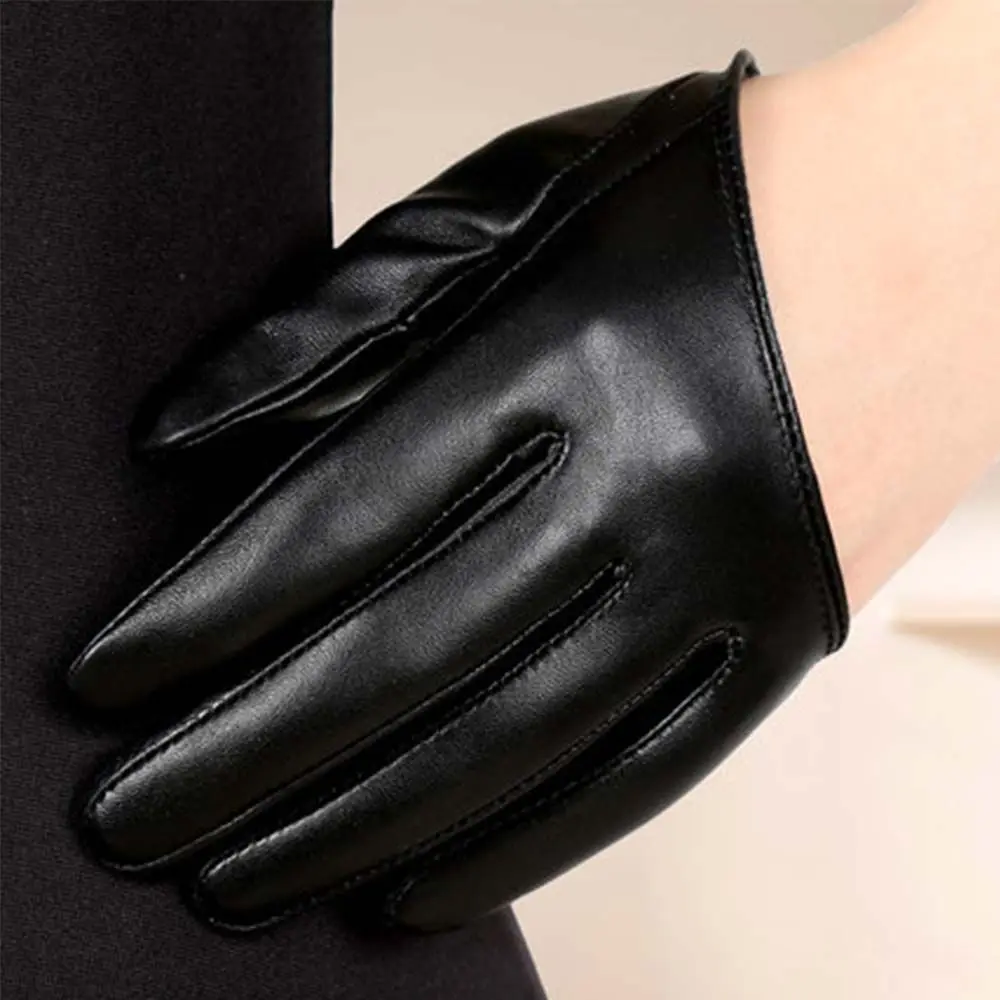 Tight Gold Faux Leather Female Solid Color Woman Five Finger Mitten Women Mitts Half Palm Gloves Leather Gloves