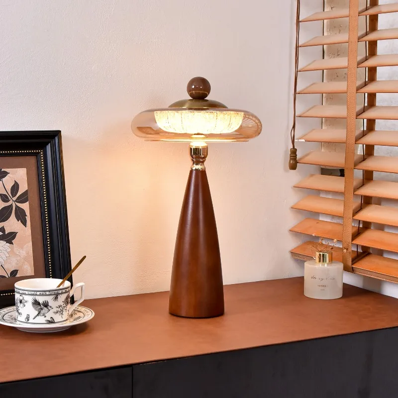 Mid Century American Vintage Solid Wood Luxury Table Lamp LED Bedroom Bedside Ambient Home Decor Novelty New Energy Saving