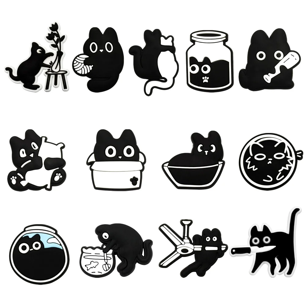13-100Pcs Black cat Shoe Charms Slipper Shoes Accessories De