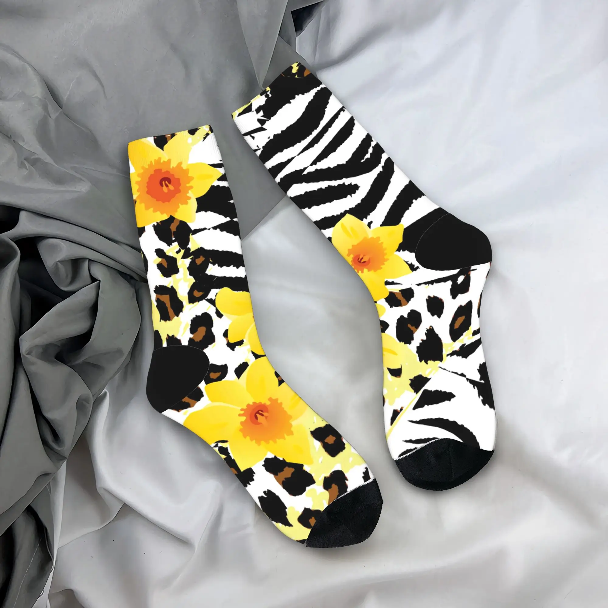 

Leopard And Floral Print Stockings Men's Socks Medium Soft Funny Socks Autumn Climbing Anti Skid Design Socks Gift Idea