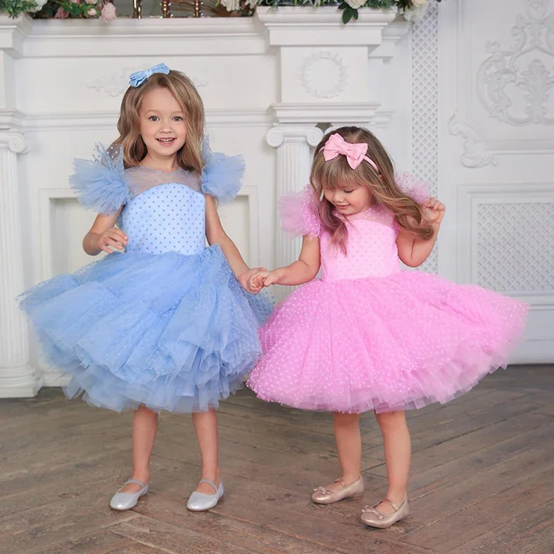 Abiti per ragazze di fiori eleganti abiti da principessa per feste di matrimonio abiti per bambini per ragazze costumi di tutu di tulle estivi fantasia per bambini