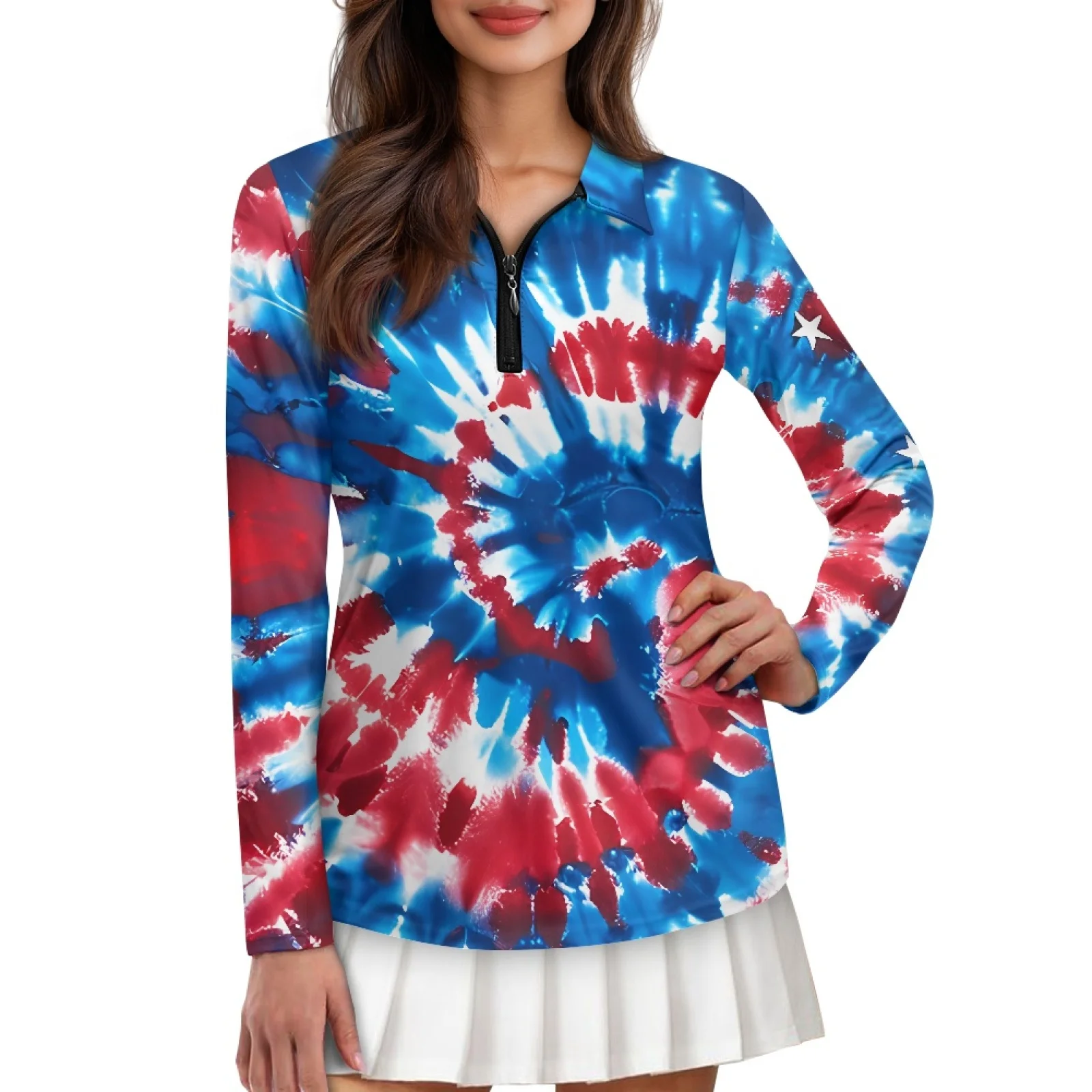 PENSTROLL Tie Dye Star Womens Long Sleeve Hiking Tops Breathable Athletic Sport Tops for Cycling