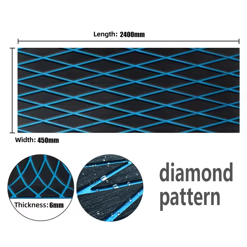 240x45cm Diamond Pattern EVA Foam Boat Deck Mat Non-Slip Self-Adhesive Marine Flooring for Motorboat Kayak Jet Ski Garden Swimmi
