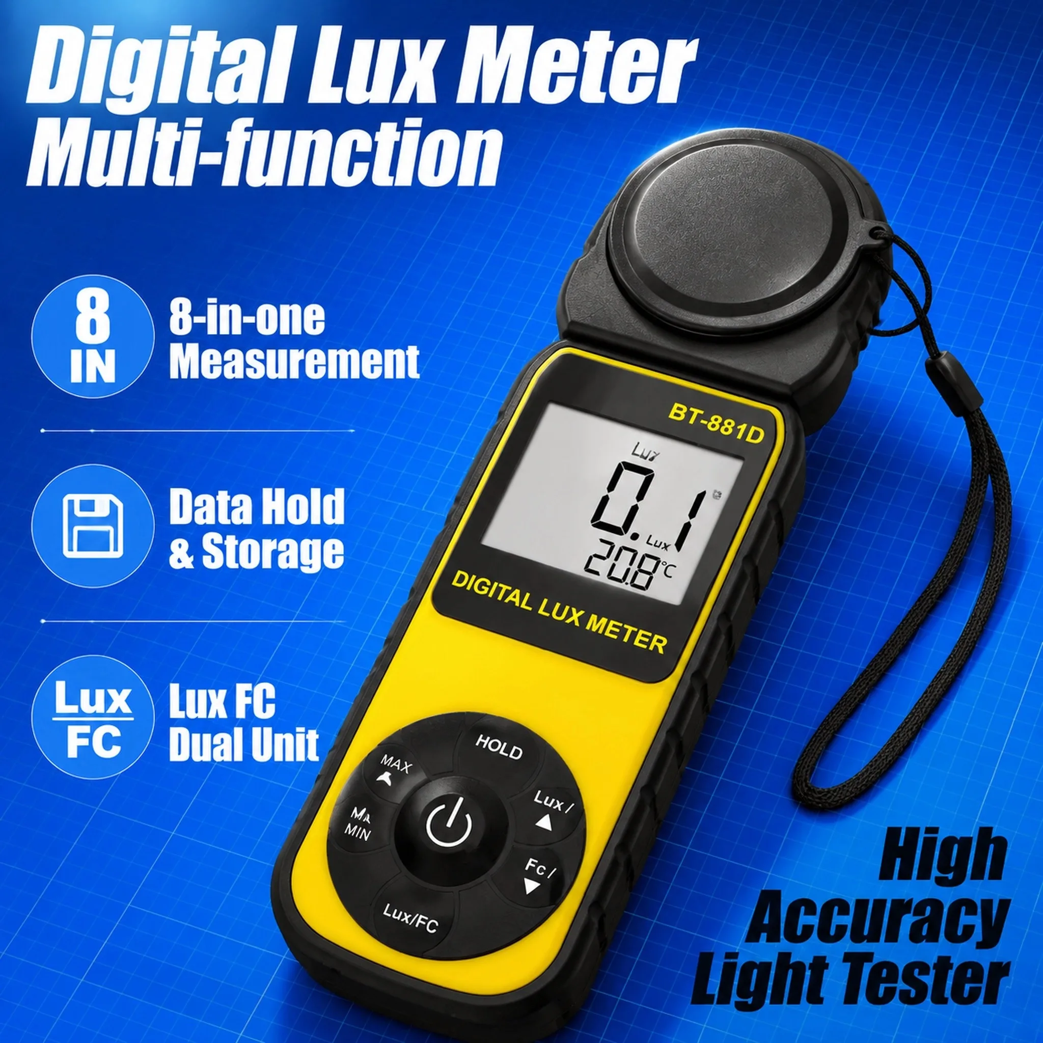 

Digital Illuminance Meter 0~400,000 Lux Handheld Light Meter with Backlight MAX/MIN REL Data Record for Laboratory Factory