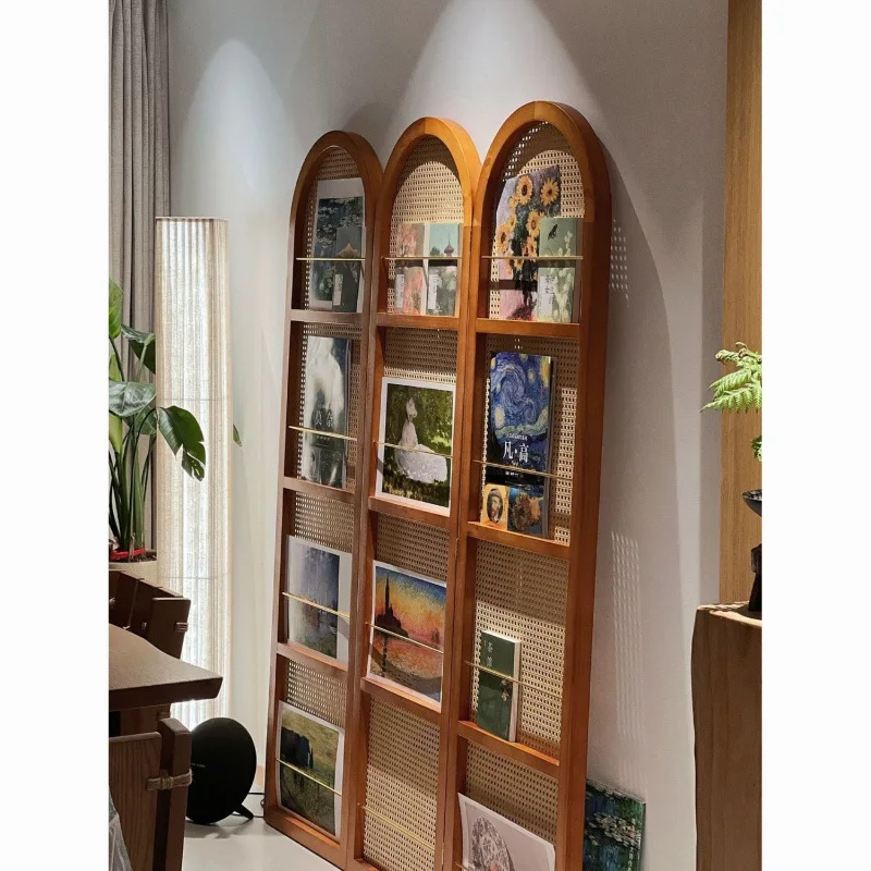 

Solid wood rattan screen Nordic retro living room home folding screen partition Japanese medieval entry mobile partition